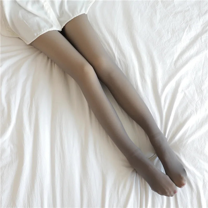 Women’s Fleece Leggings – Sexy Translucent Slim Pantyhose, Elastic Winter Warm Thermal Tights