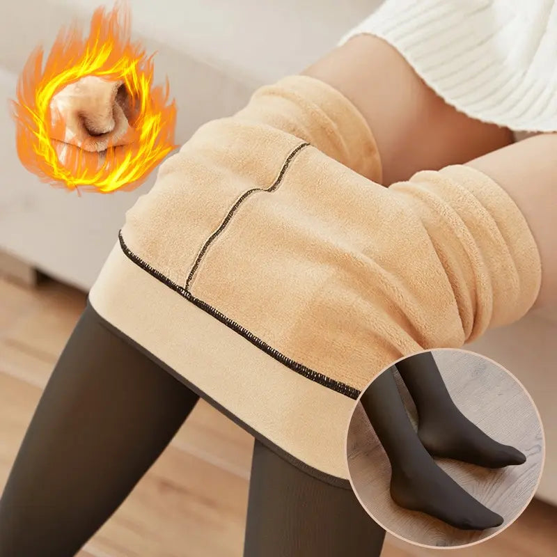 Women’s Fleece Leggings – Sexy Translucent Slim Pantyhose, Elastic Winter Warm Thermal Tights