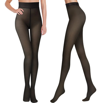 Women’s Fleece Leggings – Sexy Translucent Slim Pantyhose, Elastic Winter Warm Thermal Tights
